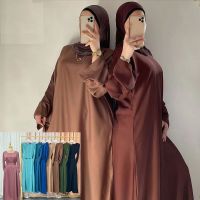 ชุดเดรสยาวผ้าซาตินสำหรับผู้หญิงชุดเดรสผ้าอาบายาอิสลามแบบสุภาพชุดเดรสกระโปรงยาวมุสลิมไก่งวงตุรกี