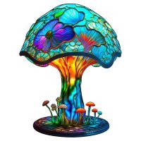 Creative Stained Glass Mushroom Table Lamp Vintage Animal Plant Series Shaped Resin Bedroom Decora Household