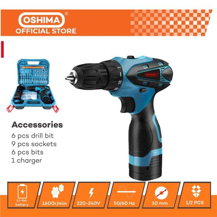 OSHIMA 12 Volts Power Cordless Tools and Rechargeable Drill Screwdriver with LED Cordless Drill