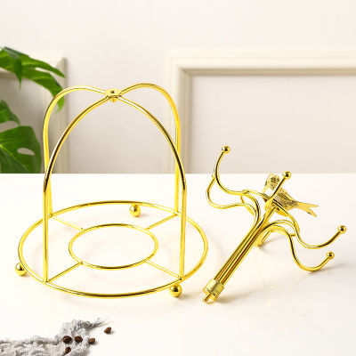 Gold Plated Birdcage Cup Holder For 6 Mugs Stainless Steel Coffee Cups Saucers Holder Tea Cup Hang Rack Home Room Decoration