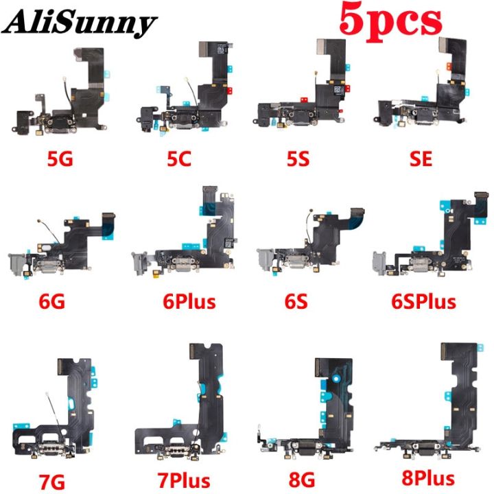 alisunny-5ชิ้นสายเคเบิ้ลยืดหยุ่นสำหรับชาร์จพอร์ต-iphone-5-5s-5c-se-6-6s-7-8-plus-ส่วนเชื่อมต่อ-usb-แท่นชาร์จซ่อม