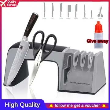 Knife Scissor Sharpener 4 in 1 Stainless Steel Ceramic Whetstone