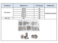 M2 M4 M3 M5 M6ซ็อกเก็ตหกเหลี่ยมเครื่องหัวแบนด้ายสกรูระบบเมตริก Countersunk หกเหลี่ยมชุดรวมสลักเกลียวชุดคิท304สแตนเลส