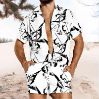 Men’s Summer Hawaii Sets 2-piece Beach Printed Short Sleeve Shirts &amp; Shorts Pants Sets High Quality Daily Casual Suit Conjunto