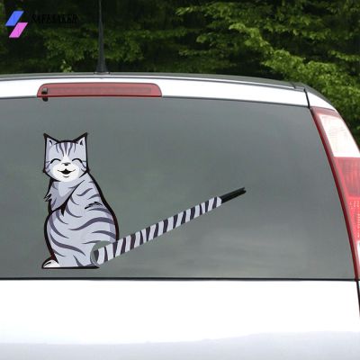กระจกบังลมที่ปัดน้ำฝนกระจกหลังท้ายสำหรับแมว &amp; สุนัขสติ๊กเกอร์กันน้ำติดรถยนต์การ์ตูน