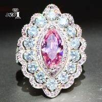 [Zhongxi ornaments ] YaYI เครื่องประดับโบฮีเมียธรรมชาติ8x13มิลลิเมตรสีชมพู Moissanite อัญมณีเพทายสีเงินหมั้นคนรักงานแต่งงานแหวนมีค่า