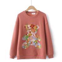 Big Size XL-4XL Womens Thick Winter Hoodies Female Casual Floral Embroidery Outerwear Oversized A-line Pullovers