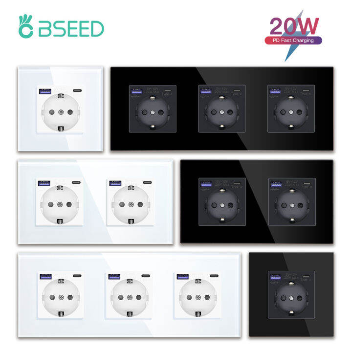 BSEED 20W TypeC USB Sockets EU Wall Socket Double Power Outlets
