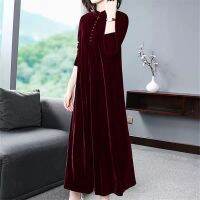 【 WYIN kitchen】 Fdfklak Gold Velvet Nightdress Women Spring Autumn 2023 【 WYIN kitchen】Temperament Feminine Long Dress Middle-Aged Mother Nightgowns M-4XL