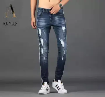 Side stripe store jeans mens online