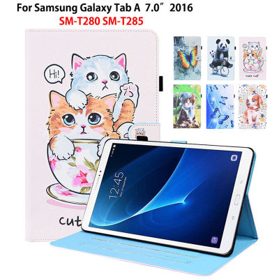 สำหรับ Samsung Galaxy Tab A6 7.0นิ้วนิ้ว2016กรณี T280 T285 SM-T280 SM-T285สมาร์ทแท็บเล็ตแมวพลิก PU หนังกรณี