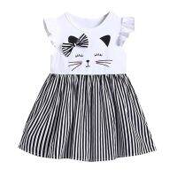 Striped Baby Girl Dress Cute Cartoon Cat Sleeveless Printed Striped Dance Winter Fall Dress Princess Dresses Girls Ropa Niña  by Hs2023