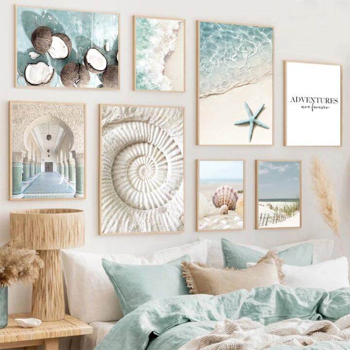 Vibrant Summer Beach Seawater Canvas Poster Coconut Picture Palace Sand ...