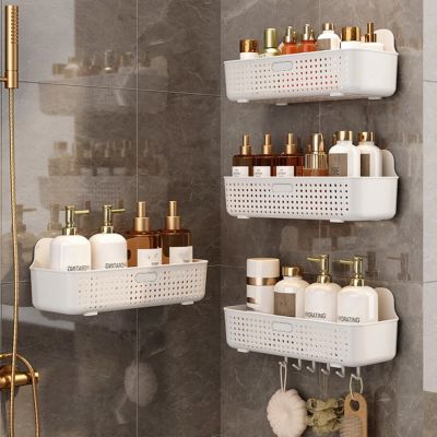 Bathroom Storage Rack Wall mounted Bathroom Holder Punch free Hollow Strong Load bearing Space Saving Large Capacity Organizer