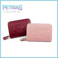 PETIBAG ที่ใส่การ์ดดอกไม้กุหลาบหนังกระเป๋าสตางค์ใบสั้นหลายช่องเสียบบัตรแฟชั่นความจุมากสำหรับกระเป๋าใส่บัตรผู้หญิง