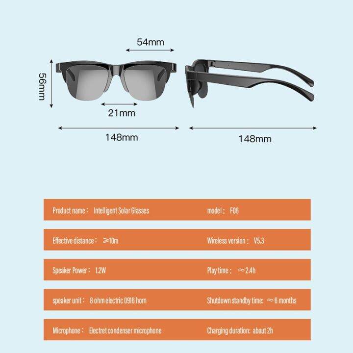 2022แว่นตาไร้สายอัจฉริยะ5-3บลูทูธ-f06-f07-f08ที่เชื่อมต่อกับแว่นตากันแดดกลางแจ้งเพลงพร้อมไมโครโฟน