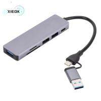 XIEGK ตัวแยกสัญญาณ USB 6-in-1 แท่นต่อขยาย Type-C เอสดี/ทีเอฟ เครื่องอ่านการ์ดอเนกประสงค์ ขนาดมินิ สีเทาและสีเทา สำหรับคอมพิวเตอร์/เมาส์/โทรศัพท์มือถือ /แท็บเล็ต