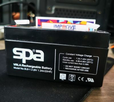 แบตเตอรี่รถไฟฟ้าเด็ก แบตเตอรี่โซล่าเซลล์ UPS Battery SPA SL6-1.3 (6V 1.3AH) แบตเตอรี่แห้ง สำรองไฟ  SPA แบตแห้ง ไฟฉุกเฉิน-