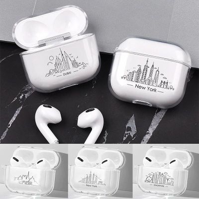 Simple Lines Dubai Paris New York Airpod Cases 3 for 2 1 Pro Pods Gen Air Pods Pro Cover City Case Earphone Box Coque Headphones Accessories