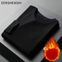 EERSHENSHI เสื้อเชิ้ตผ้ากำมะหยี่แขนยาวสองด้านสำหรับผู้ชาย,เสื้อยืดแขนยาวด้านในให้ความอบอุ่นในคอกลมอุณหภูมิคงที่สไตล์เยอรมัน