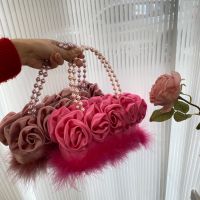 2023 Fashion Luxury Design Pearl Rose Flower Womens Handbag Evening Bag Wedding Party Prom Handheld Shoulder Wallet