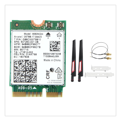 9560NGW WiFi Card Adapter+Antenna 1730Mbps Wireless AC 9560 2.4G+5G BT 5.0 802.11Ac M.2 CNVI 9560NGW WiFi Card Adapter Wireless Adapter B