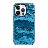 《KIKI》Original glitter CASE. TIFY Cute Phone Case for iphone 14 14plus 14pro 14promax 11 12 13promax High-end shockproof hard case Beautiful Oil painting Blue ocean wave printing 2023 Official New Design Luxury elegant Style Blue