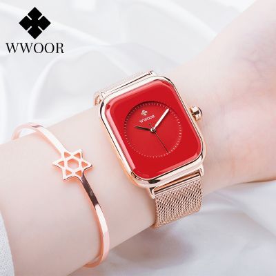 WWOOR Square Red Watches For Women Fashion Women Watch Luxury Casual Waterproof Quartz Wristwatch Female Clock Relogio Masculino