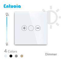 ENTUOIA EU Standard Touch Wall Light Switch LED Dimmer 1Gang 1Way With White Black Glod Grey Crystal Glass Panel Dimmer Switch Power Points  Switches