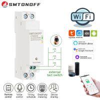 สวิตช์รีเลย์อุปกรณ์ตั้งเวลา WIFI เฟส Din Rail เดียวควบคุมระยะไกลโดย Tuya APP KWH มีเตอร์วัดพลังงานขยายการควบคุมแบบมีสาย