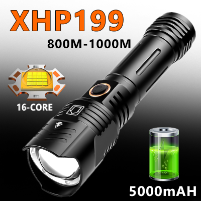 0LM Upgrade Powerful LED XHP199 Flashlight USB Recharge Zoom Torch Waterproof 5000Mah Tactical Flash Lamp Light By 26650