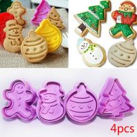 4Pcs Christmas Cookie Biscuit Plunger Cutter Fondant Baking Mould Xmas Party Tools