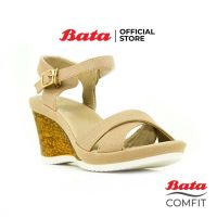 COD สีเบจ รหัส SANDAL 7618355 รองเท้าส้นสูง แบบสวม รัดส้น WEDGE 7612355 รหัส Bata / COMFIT สีเทา