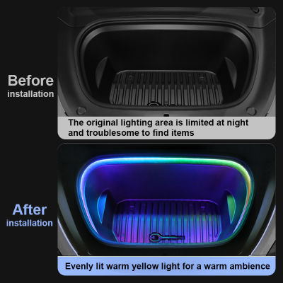 สำหรับ Tesla รุ่น3 Y -2023ด้านหน้า Trunk Brighten LED Strip 64สีกันน้ำ APP ควบคุมด้านหน้า Trunk ซิลิโคนไหล Light