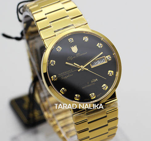นาฬิกา-olym-pianus-sportmaster-automatic-sapphire-8909am-434-เรือนทอง-หน้าปัดดำ