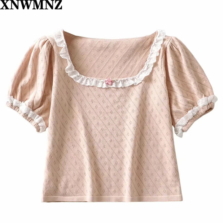 xnwmnz-retro-knitted-women-t-shirt-elegant-lace-patchwork-women-tshirt-vintage-half-sleeve-tshirt-women-harajuku-tee