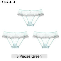 High Quality Sexy Panties 3 Pieces Low-Rise Green Black Underwear Women Lace Underpants Transparent Net Yarn Briefs Embroidery