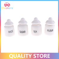 [Eleanor] 4pcs 1/12 dollhouse Miniature CUTE White Ceramic Storage Jar ห้องครัวเข้าถึงคลาสสิกแกล้งเล่นของเล่นเฟอร์นิเจอร์สำหรับเด็ก