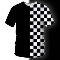 Summer Tee Shirt Homme Fashion O Neck 3D T-Shirts Printed Black And White Plaid Hip Hop XS-4XL Habiliment Man