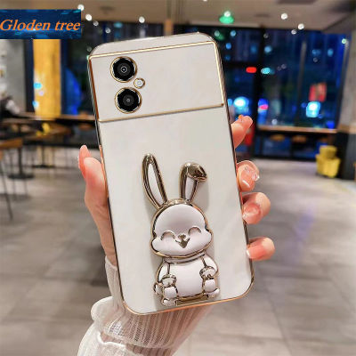 Andyh New Design For Xiaomi Redmi POCO M4 5G Case Luxury 3D Stereo Stand Bracket Smile Rabbit Electroplating Smooth Phone Case Fashion Cute Soft Case