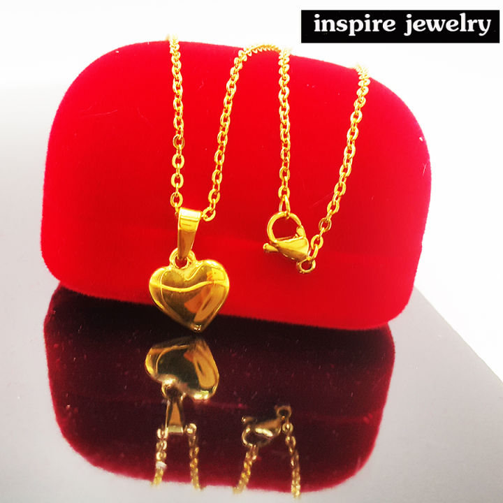 inspire-jewelry-สร้อยคอสี่ทองพร้อมจี้รูปหัวใจ-ยาว-18นิ้วงานทอง-18k-ตามแบบร้านทอง-ปราณีตมาก-งานแฟชั่น-สีทอง-สำหรับประดับชุดไทย-สวยหรู