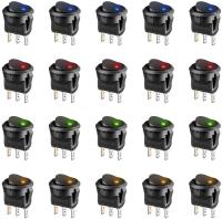 20pcs/lot 3 Pin 12V 20A Switch Amps Car Truck Rocker Round LED Toggle Switches On-Off Control Switch Blue Green Yellow Red Electrical Circuitry  Parts