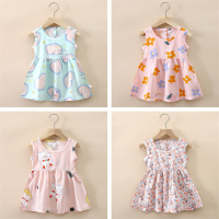 TINGQI Baby Dress Baby Girl Kids Dresses Fashion Cute Rabbit Bear Print Round Neck Kids Girls Dress Skirts Party or Casual Wear For 0-6 Years