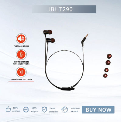 สำหรับ Jbl T290หูฟังแบบมีสาย | หูฟังแบบเสียบหูพร้อมไมโครโฟน | ใหม่เอี่ยมพร้อมการรับประกัน | น้ำหนักเบาและความสะดวกสบาย