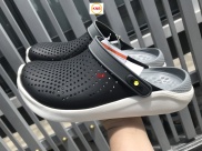 DÉP SỤC CROCS NAM NỮ LITERIDE MÀU ĐEN XÁM ĐẾ TRẮNG - dép cá sấu