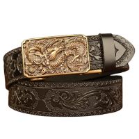 Mens Luxury Brand Dragon Pattern Automatic Buckle Belt Genuine Leather Belts Male For Men Fashion High Quality Cowhide Vintage Belts