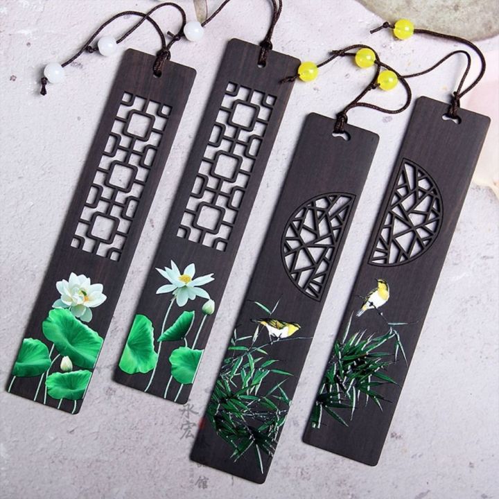 creative-ebony-wooden-bookmark-lotus-flower-color-painted-book-clip-retro-carving-bookmark-pagination-mark-students-stationery