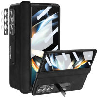 YQODSZ สำหรับเคสหนัง Samsung Z Fold 4 พร้อมบานพับป้องกัน [ตัวป้องกันหน้าจอในตัว] [Kickstand] [ตัวป้องกันเลนส์กล้องโลหะ] Premium PU Leather Slim Hard PC Phone Case สำหรับ Z Fold4