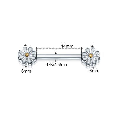 1ชิ้นแท่งเหล็กเจาะลายดอกเดซี่ต่างหูแบบมีแท่งตรงปลายในระดับอุตสาหกรรมเจาะเกลียวเครื่องประดับผู้หญิง14กรัม