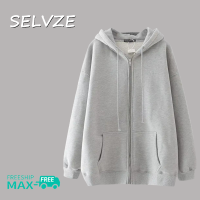 SELVZE เสื้อคาร์ดิแกนซิปฮู้ดสีทึบสำหรับผู้หญิงแฟชั่นแนวเกาหลีเสื้อโค้ทมีหมวกคลุมขนาดใหญ่